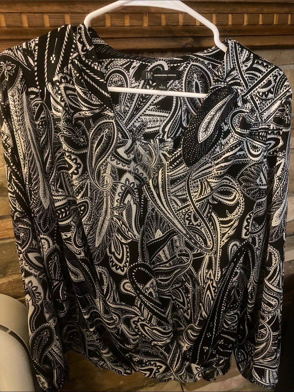 INC International Concepts Black & White Paisley Wrap Blouse